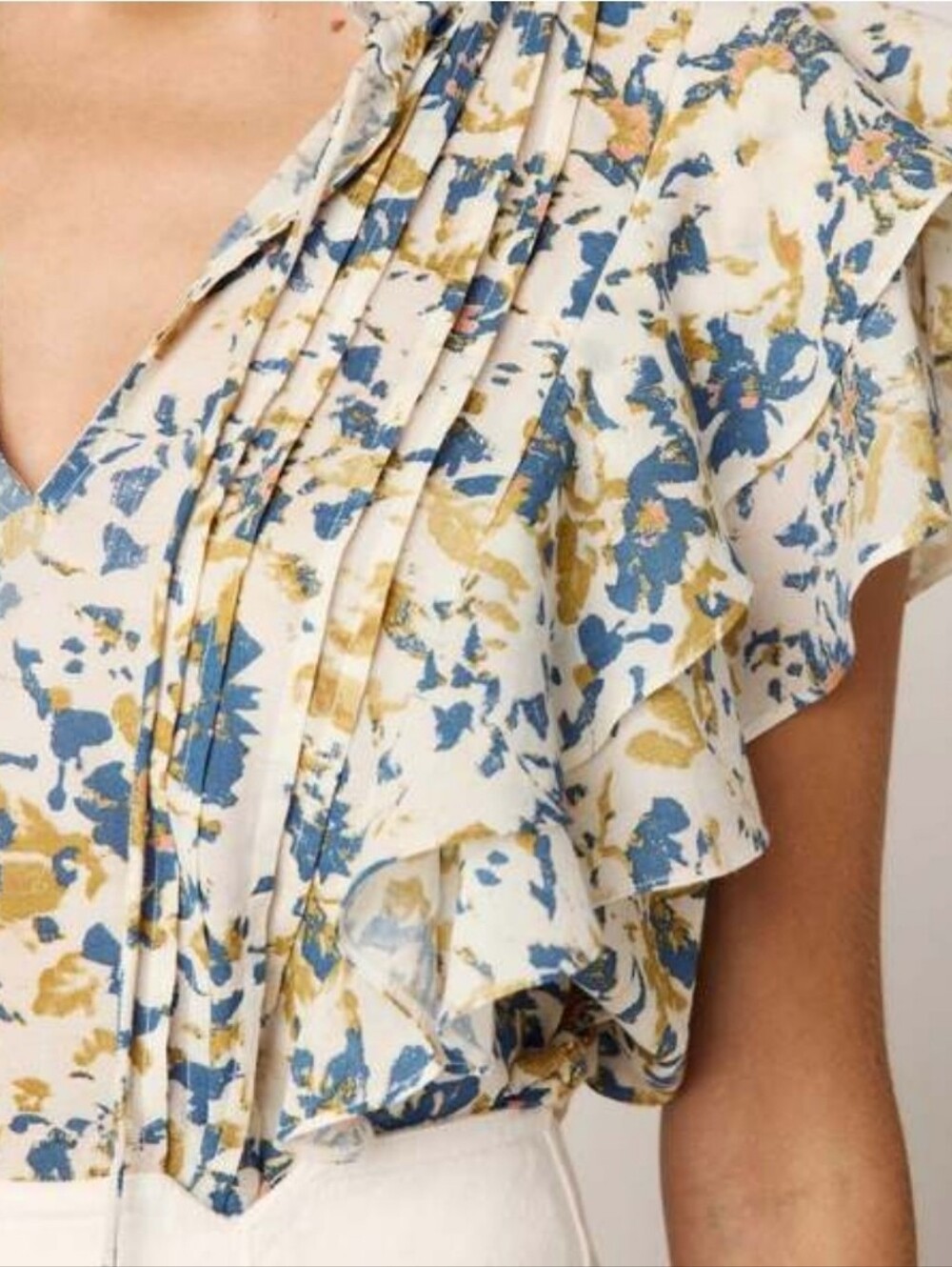 CLEOBELLA Arista Cream Blue Mustard Floral Carina Top NEW Small